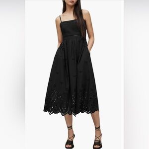 NWT All Saints Whitney Broderie Anglaise Black Midi Dress SOLD OUT!